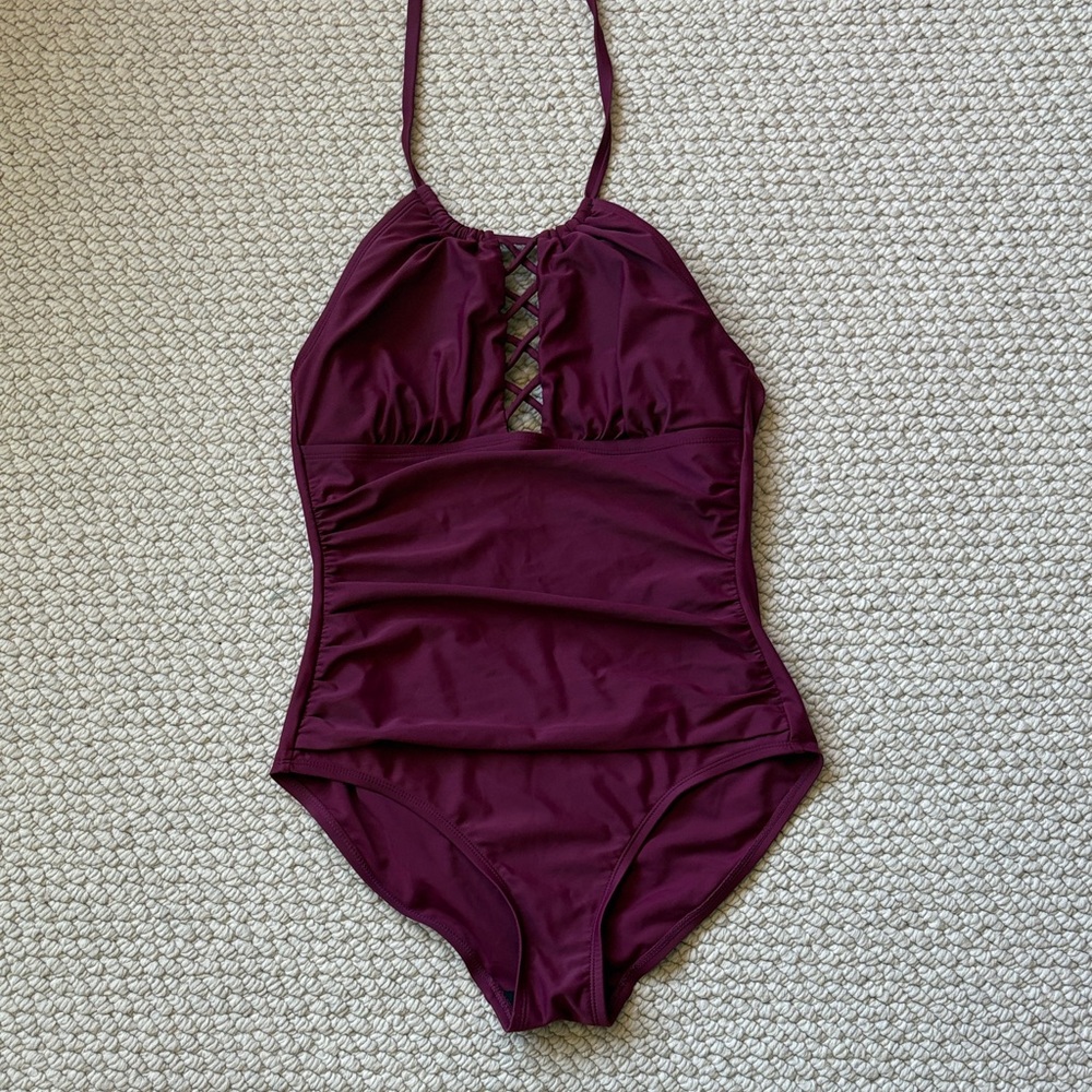 Elegant Women's Burgundy One Piece Swimsuit